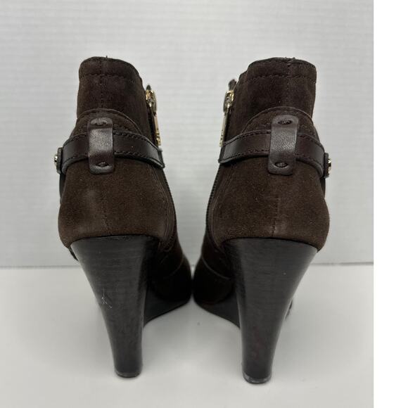 Tory Burch - Brown Suede "Aaden" Wedge Ankle Booties W/ Logo size 5.5 - Picture 8 of 11